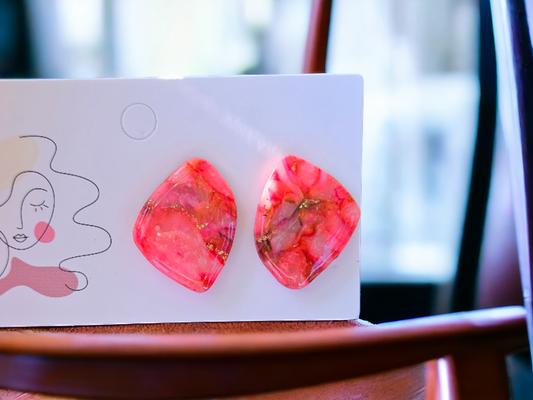 Handmade Earrings - Pink Gold Marble Large Studs - Clay Earrings - Polymer Clay Earrings