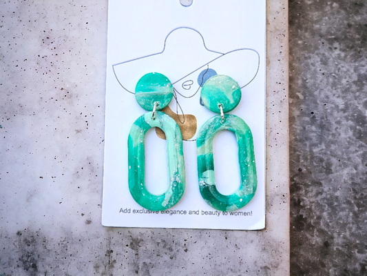 Handmade Earrings - Green Silver Marble Earrings - Clay Earrings - Polymer Clay Earrings