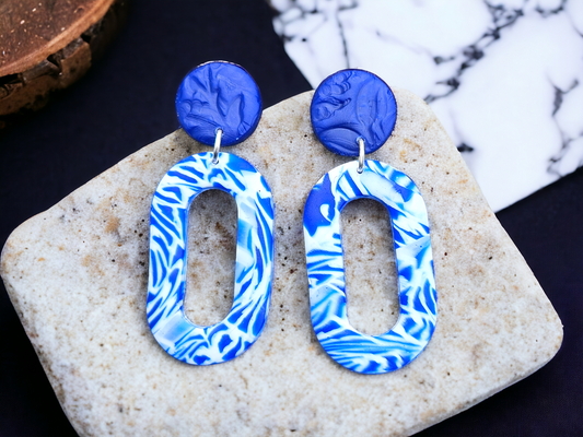 Handmade Earrings - Blue and White Marble Earrings - Clay Earrings - Polymer Clay Earrings