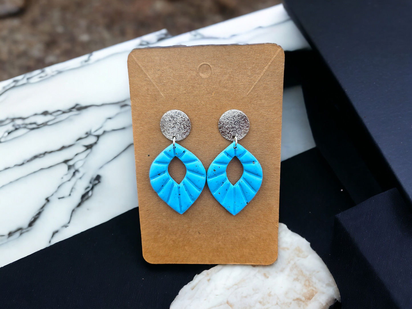 Drops Earrings - Handmade Earrings - Blue and Silver Clay Earrings - Statement Earrings - Polymer Clay Earrings