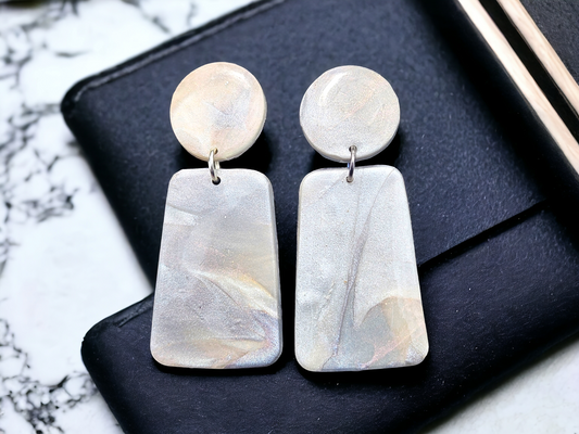 Elegant Silver Marble Earrings - Handmade Earrings - Polymer Clay Earrings