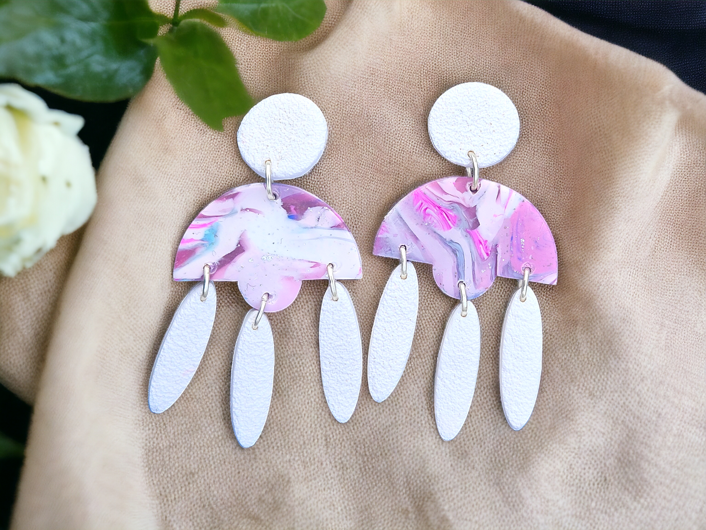 Elegant Pastel Marble Earrings - Handmade Earrings - Polymer Clay Earrings