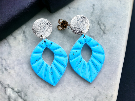 Drops Earrings - Handmade Earrings - Blue and Silver Clay Earrings - Statement Earrings - Polymer Clay Earrings