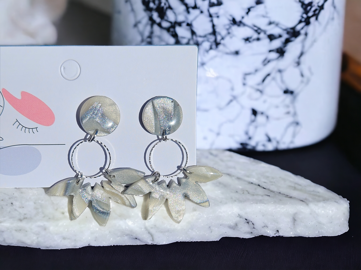 Silver Grey Elegant Marble Earrings - Handmade Earrings - Polymer Clay Earrings