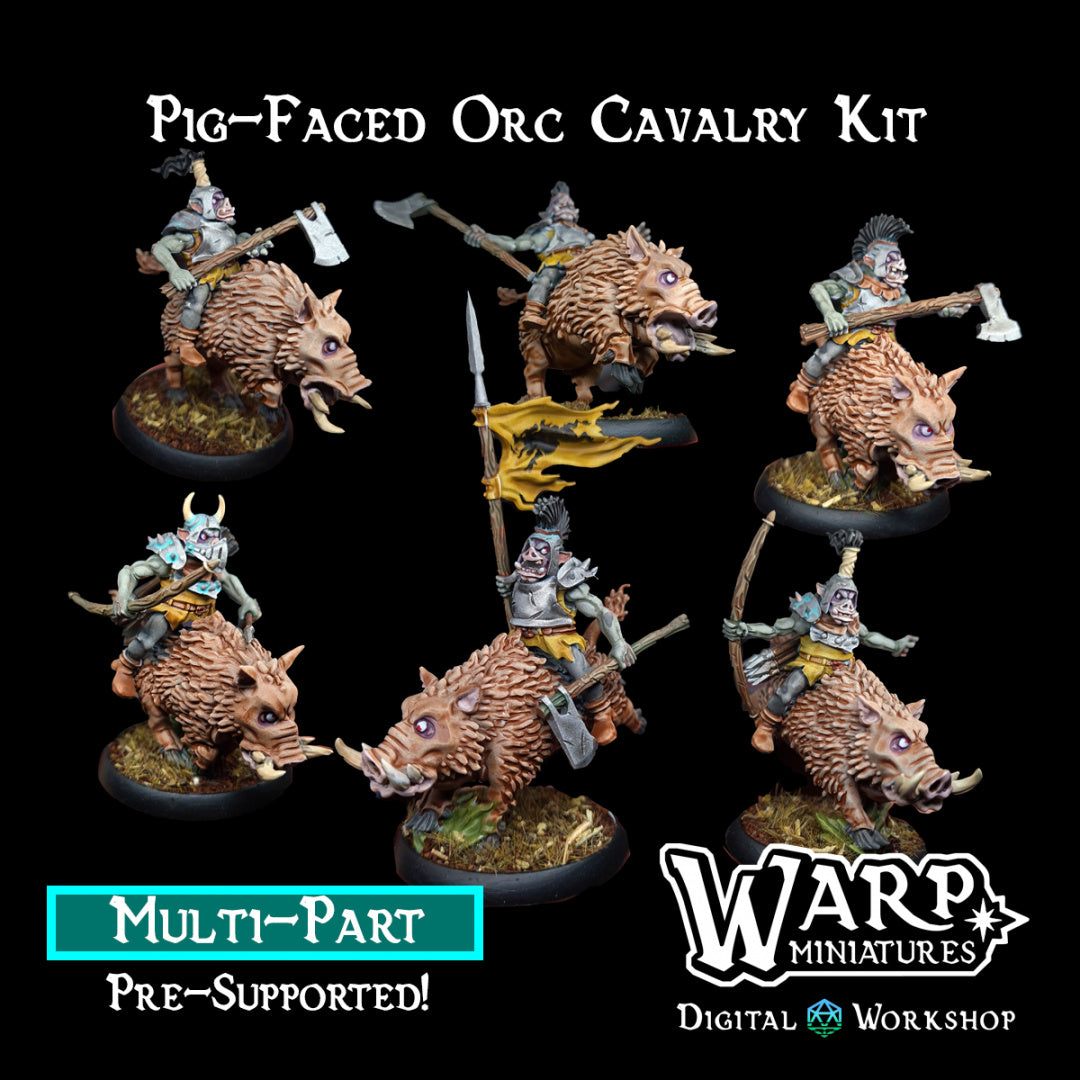 Pig-Faced Orc Cavalry - Dungeons and Dragons - by Warp Minis- Tabletop RPG Miniature - Roleplaying 3D Printed Fantasy Mini