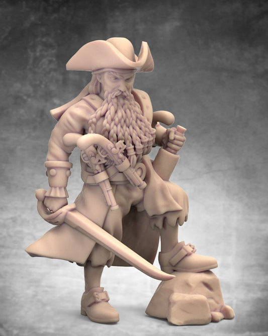 Pirate Blackbeard - Dungeons and Dragons - Tabletop RPG Miniature - Roleplaying 3D Printed Fantasy Mini