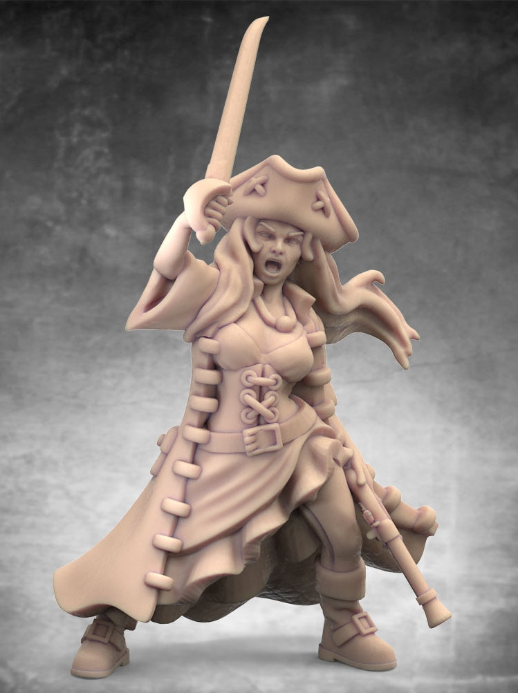 Pirate Mary Read - Dungeons and Dragons - Tabletop RPG Miniature - Roleplaying 3D Printed Fantasy Mini