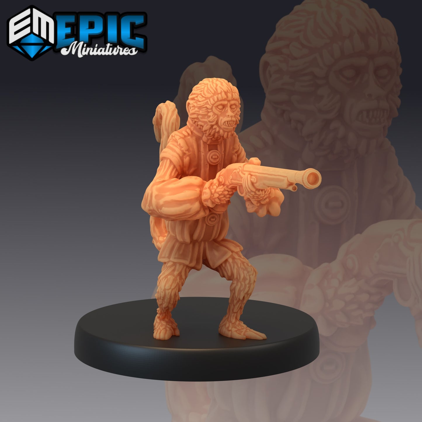 Pirate Monkey Holding a Pistol - by Epic Miniatures - Tabletop RPG Miniature - Roleplaying 3D Printed Fantasy Mini