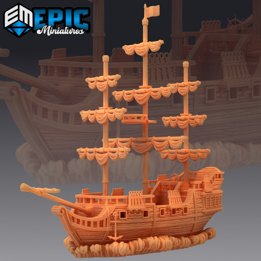 Pirate Ship The Menace - Corsair Sailing - Galleon - Playable Interior - by Epic Miniatures - Tabletop RPG Miniature - Roleplaying 3D Printed Fantasy Mini