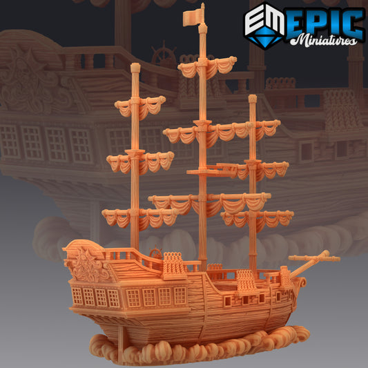 Pirate Ship The Menace - Corsair Sailing - Galleon - Playable Interior - by Epic Miniatures - Tabletop RPG Miniature - Roleplaying 3D Printed Fantasy Mini