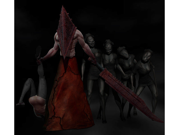 Pyramid Head with Nurse Diorama - by Dungeons and Dragons - Tabletop RPG Miniature - Roleplaying 3D Printed Fantasy Mini