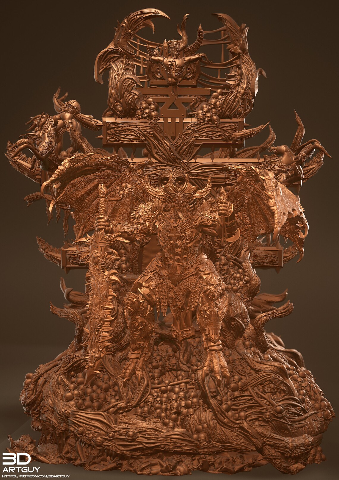 Rage God on Throne - Demon - Compatible with Warhammer 40K - by 3Dartguy- Tabletop RPG Miniature - Roleplaying 3D Printed Fantasy Mini