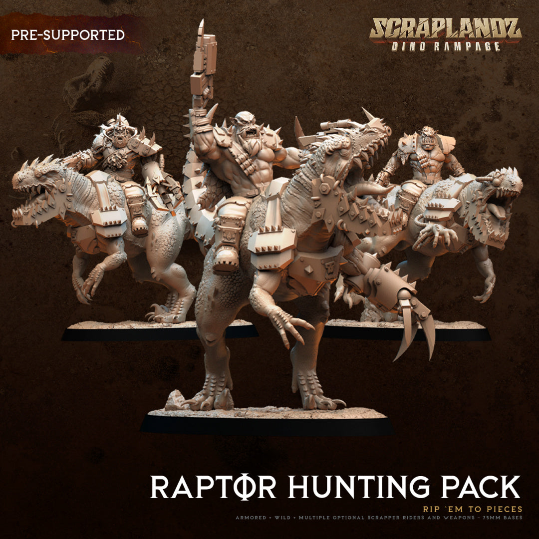 Ork Raptor Riders - Hunting Pack - by Dark Gods- Tabletop RPG Miniature - Roleplaying 3D Printed Fantasy Mini