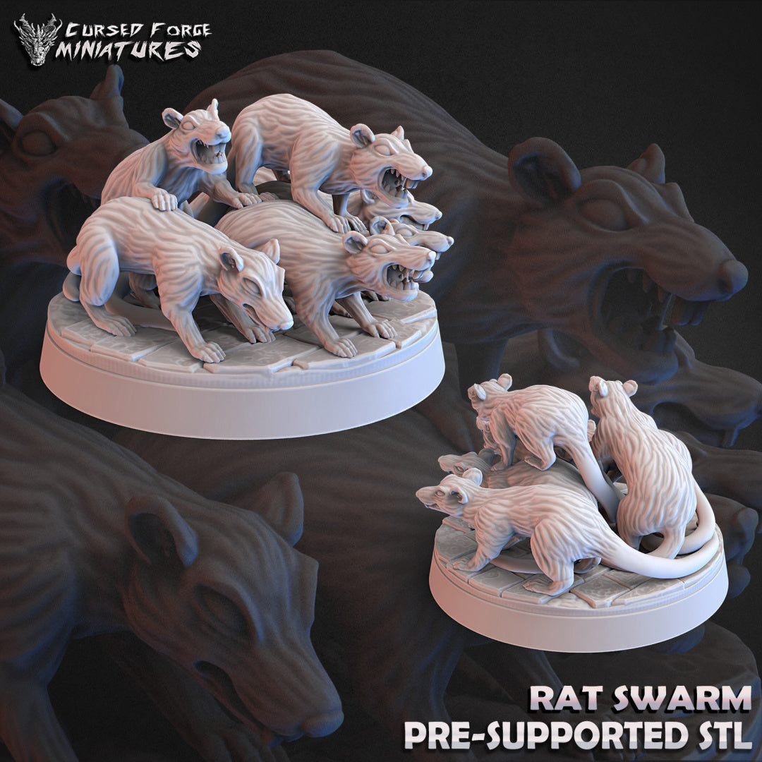 Rat Swarm- RPG Miniatures - by Cursed Forge - Tabletop RPG Miniature - Roleplaying 3D Printed Fantasy Mini