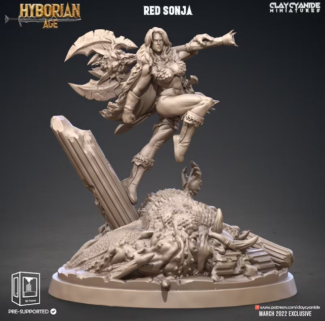 Red Sonja - Hyborian Age&nbsp;-&nbsp;by&nbsp;Clay Cyanide&nbsp;- Tabletop RPG Miniature - Roleplaying 3D Printed Fantasy Mini