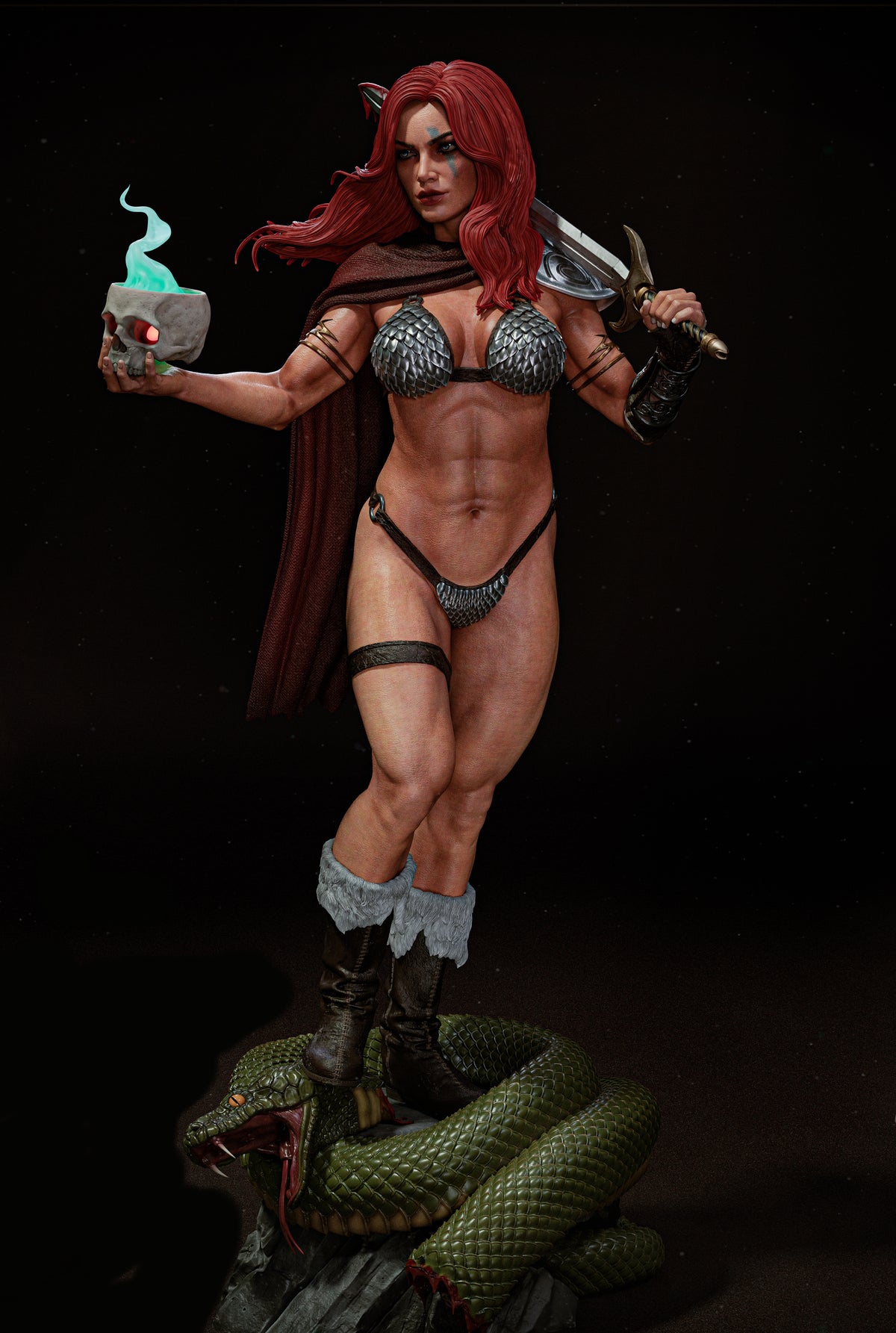 Red Sonja Sculpture (75mm to 500mm) - Unassembled/Unpainted/3D Print