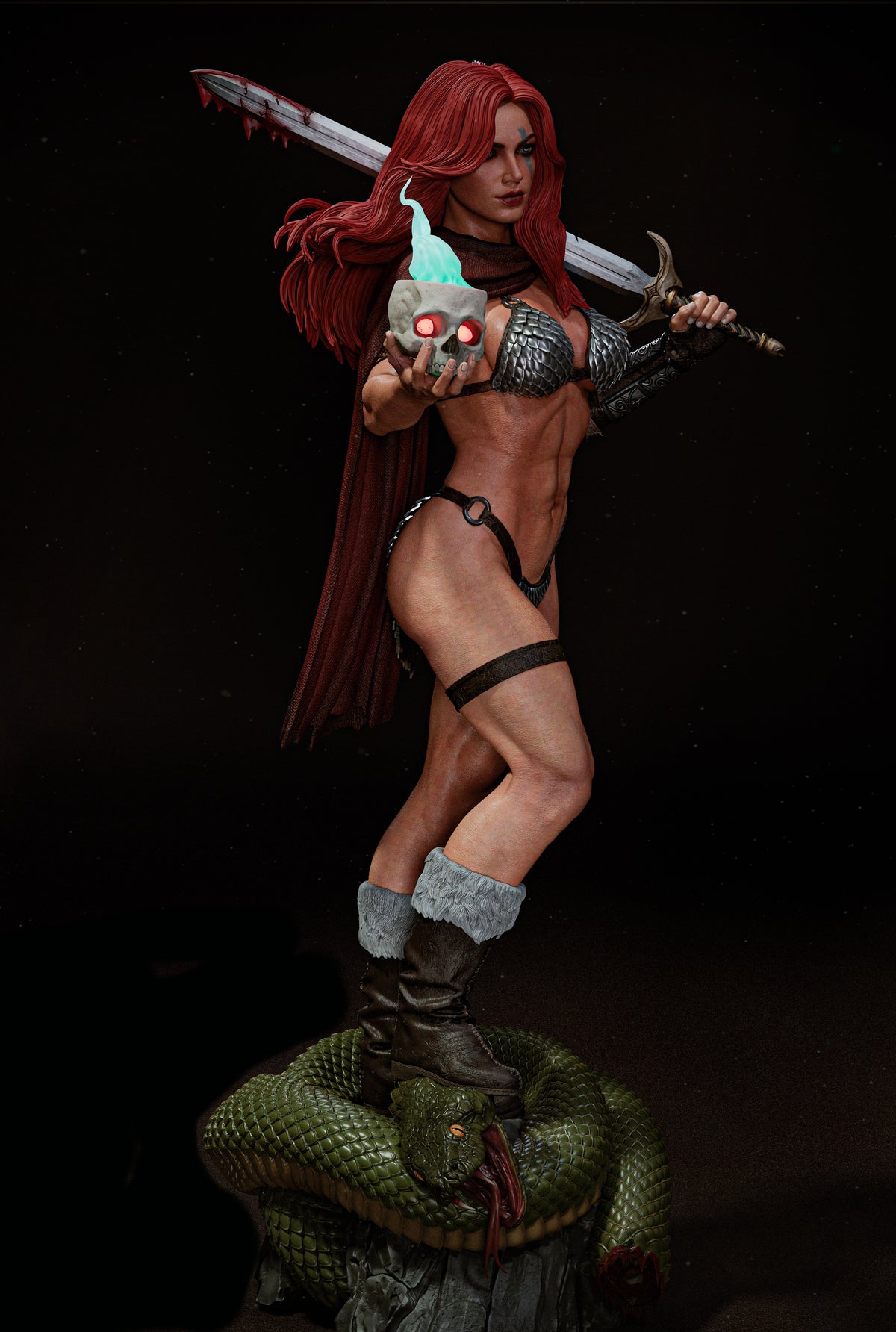 Red Sonja Sculpture (75mm to 500mm) - Unassembled/Unpainted/3D Print