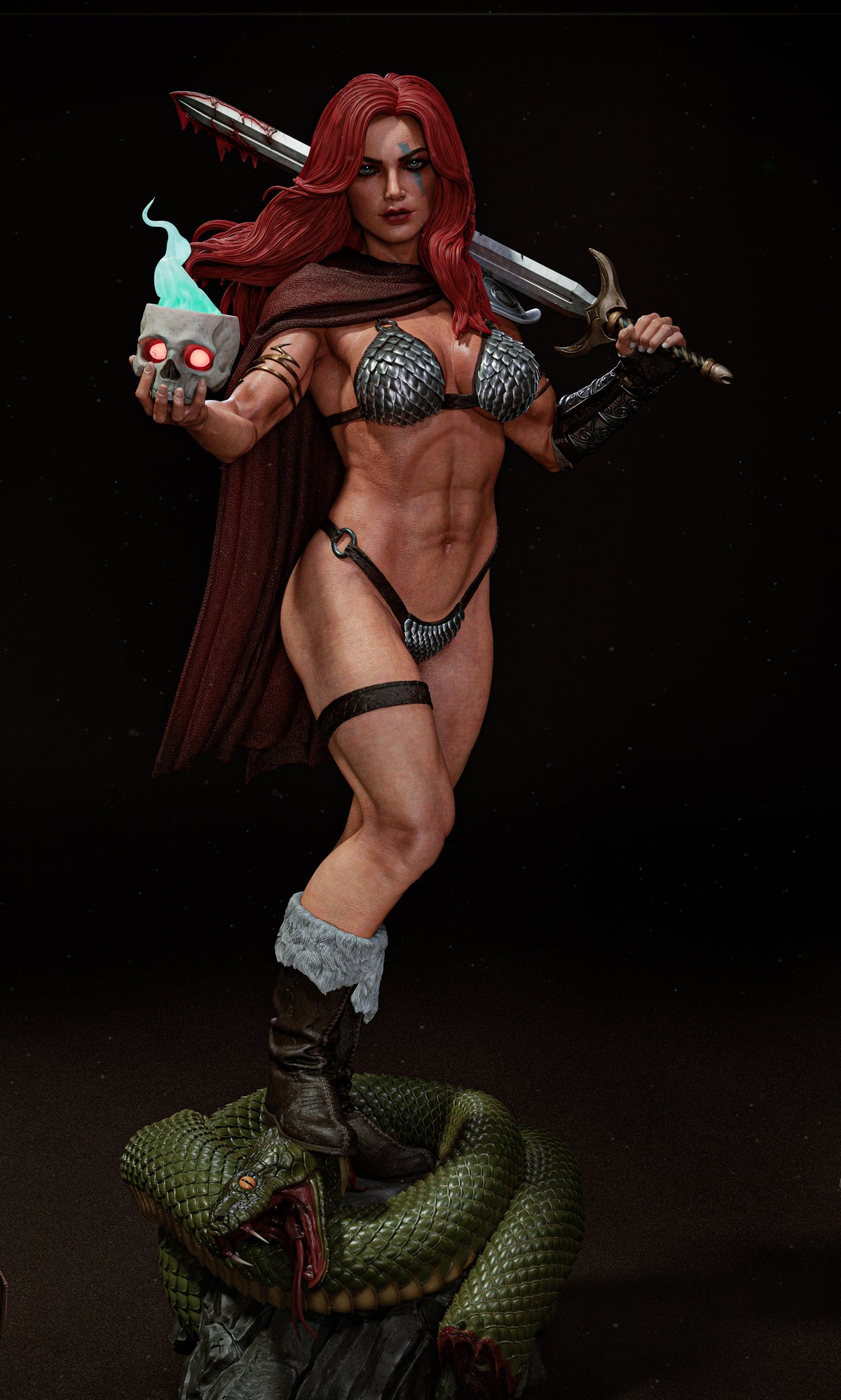 Red Sonja Sculpture (75mm to 500mm) - Unassembled/Unpainted/3D Print