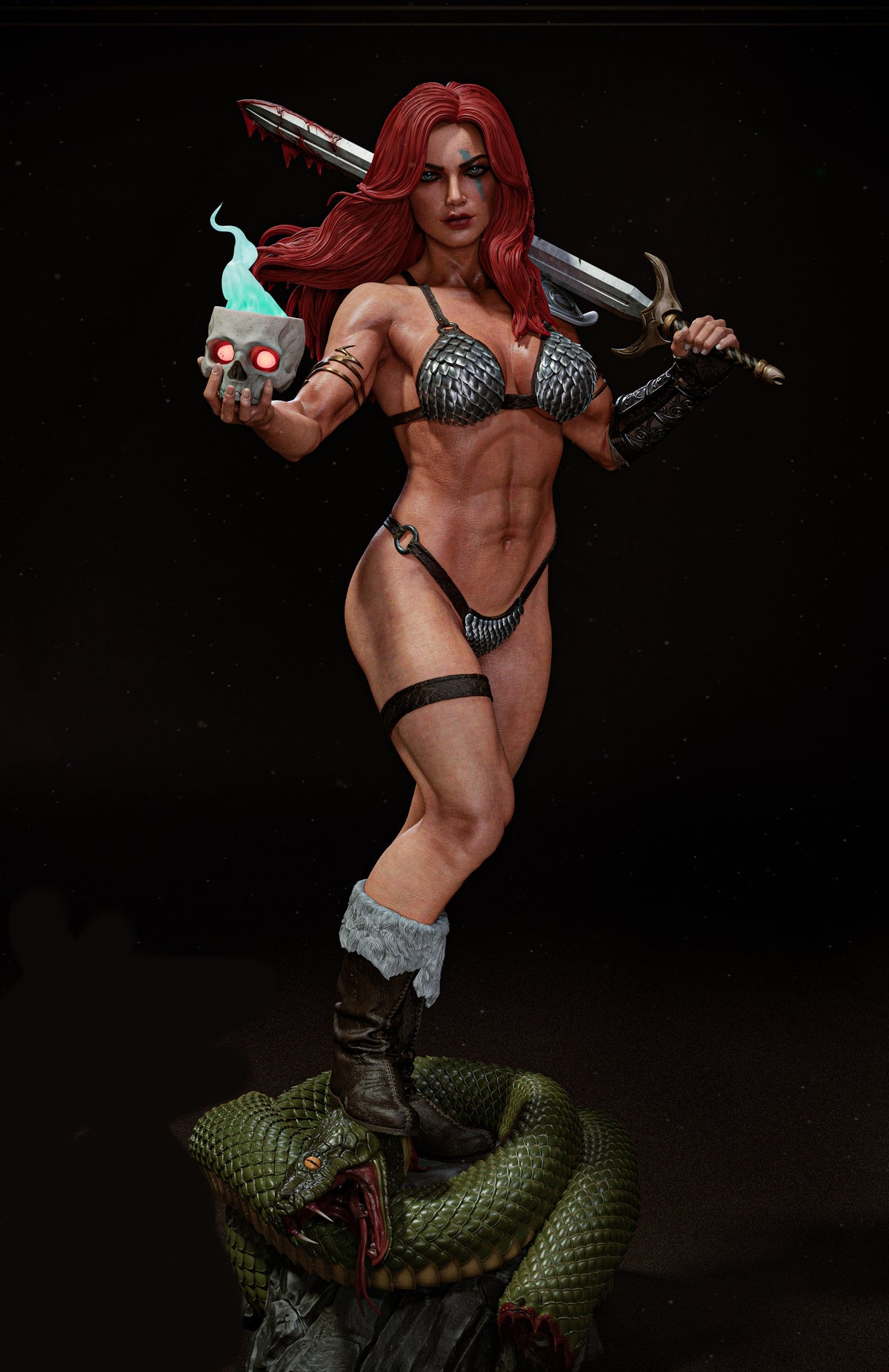 Red Sonja Sculpture (75mm to 500mm) - Unassembled/Unpainted/3D Print