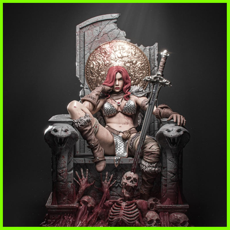 Red Sonja on Throne Diorama - by D&D - Tabletop RPG Miniature - Roleplaying 3D Printed Fantasy Mini