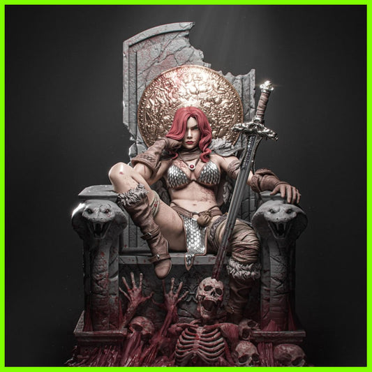 Red Sonja on Throne Diorama - by D&D - Tabletop RPG Miniature - Roleplaying 3D Printed Fantasy Mini