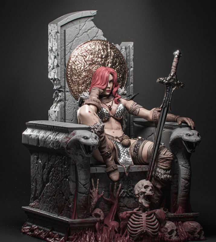 Red Sonja on Throne Diorama - by D&D - Tabletop RPG Miniature - Roleplaying 3D Printed Fantasy Mini