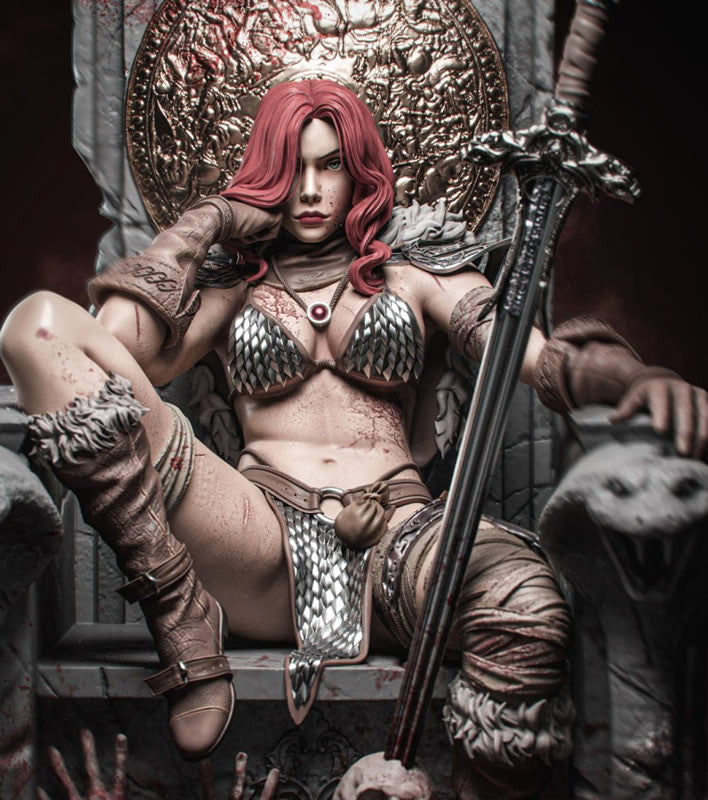 Red Sonja on Throne Diorama - by D&D - Tabletop RPG Miniature - Roleplaying 3D Printed Fantasy Mini