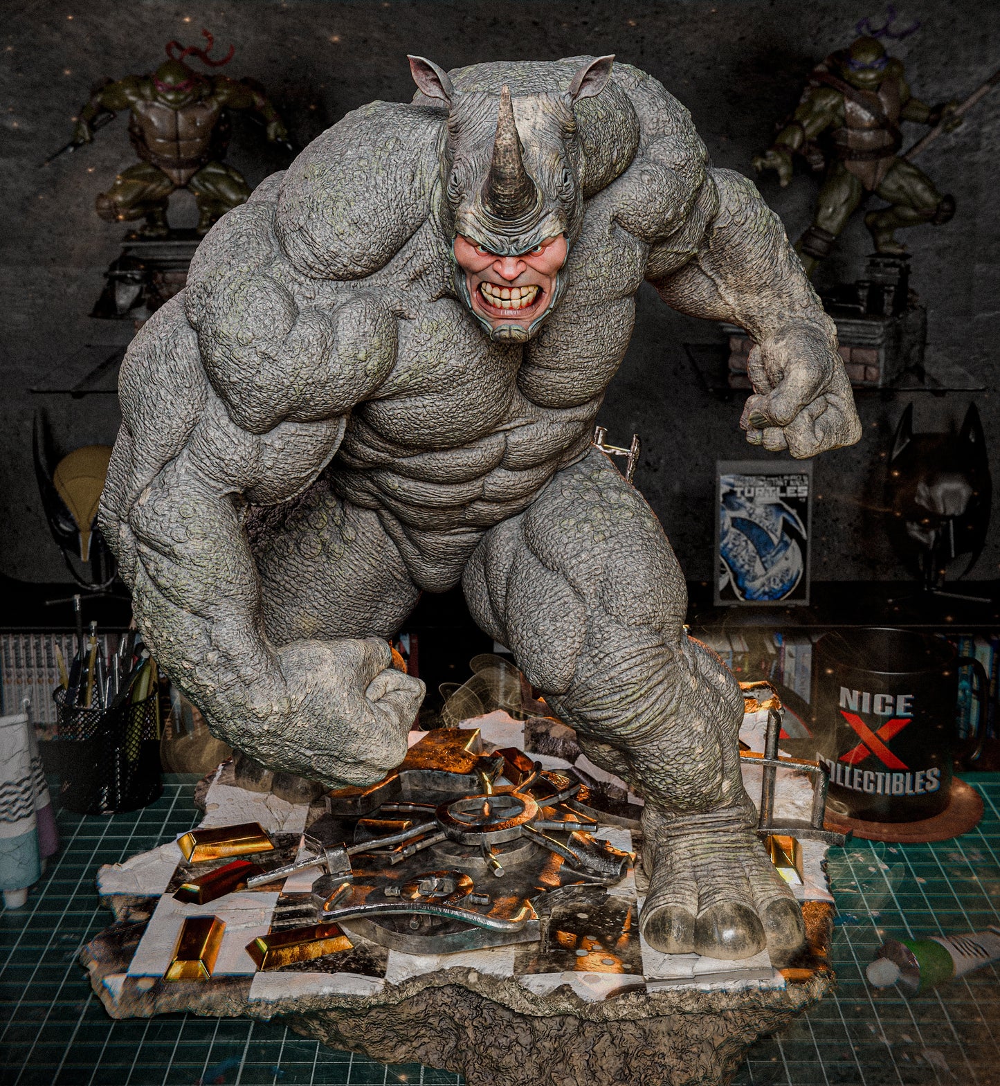 Rhino Sculpture (75mm to 500mm) - Unassembled/Unpainted/3D Print