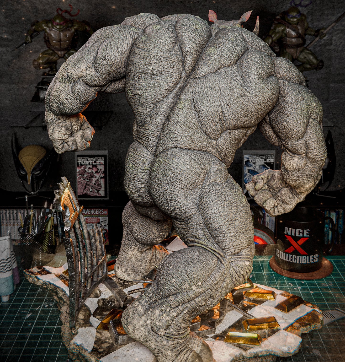 Rhino Sculpture (75mm to 500mm) - Unassembled/Unpainted/3D Print