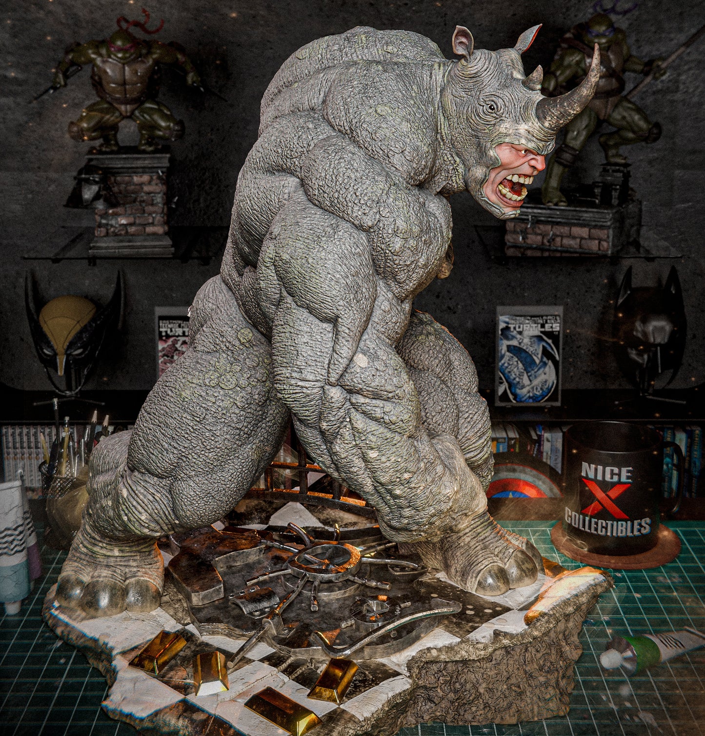 Rhino Sculpture (75mm to 500mm) - Unassembled/Unpainted/3D Print