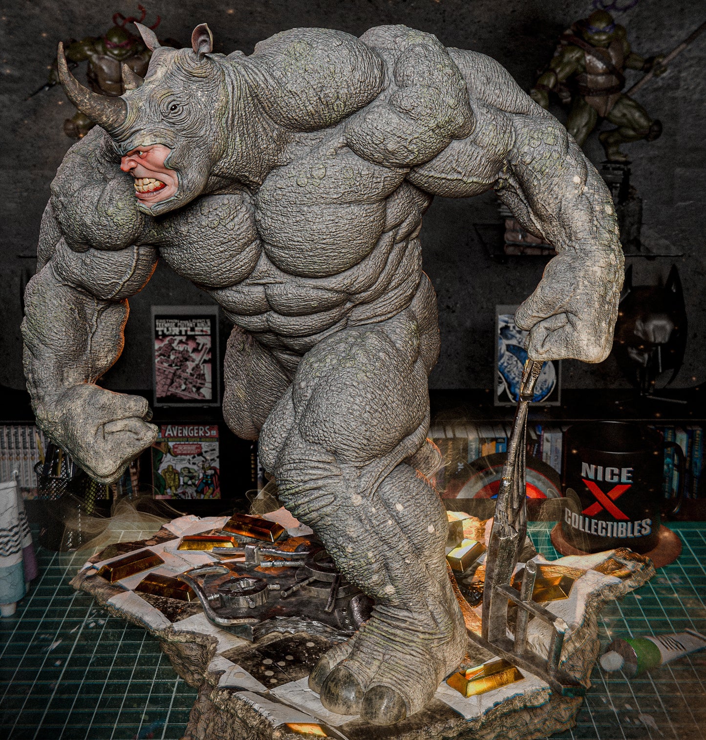 Rhino Sculpture (75mm to 500mm) - Unassembled/Unpainted/3D Print