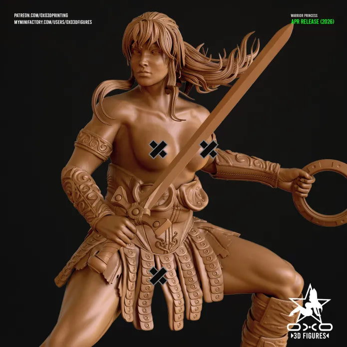 The Warrior Princess NSFW Sculpture (75mm to 500mm) - Unassembled/Unpainted/3D Print