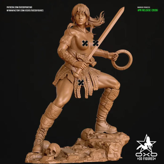 The Warrior Princess NSFW Sculpture (75mm to 500mm) - Unassembled/Unpainted/3D Print