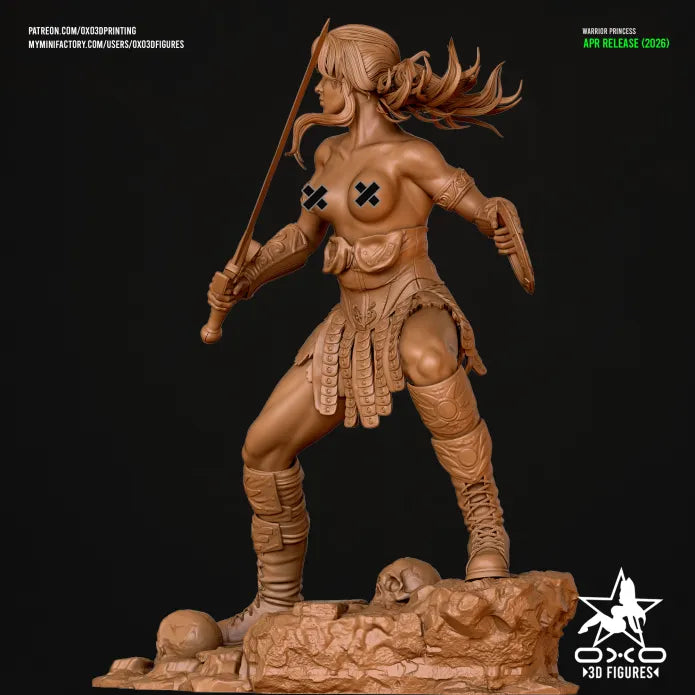The Warrior Princess NSFW Sculpture (75mm to 500mm) - Unassembled/Unpainted/3D Print