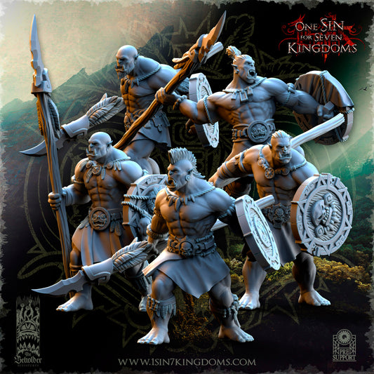 Salanaar Orcs Warriors with Spear Shield - by Beholder Miniatures - Tabletop RPG Miniature - Roleplaying 3D Printed Fantasy Mini