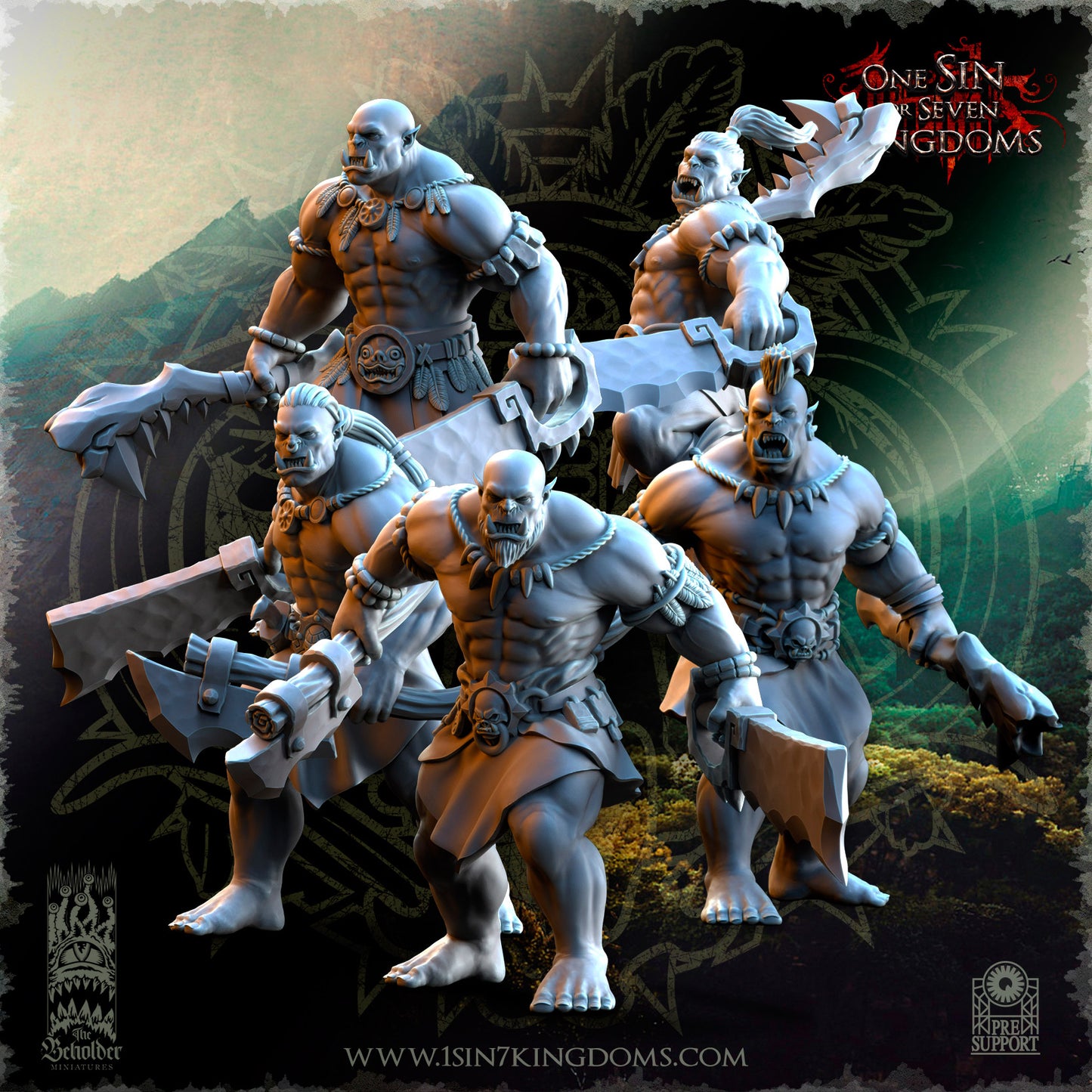 Salanaar Orcs Warriors Duel Swords - by Beholder Miniatures - Tabletop RPG Miniature - Roleplaying 3D Printed Fantasy Mini