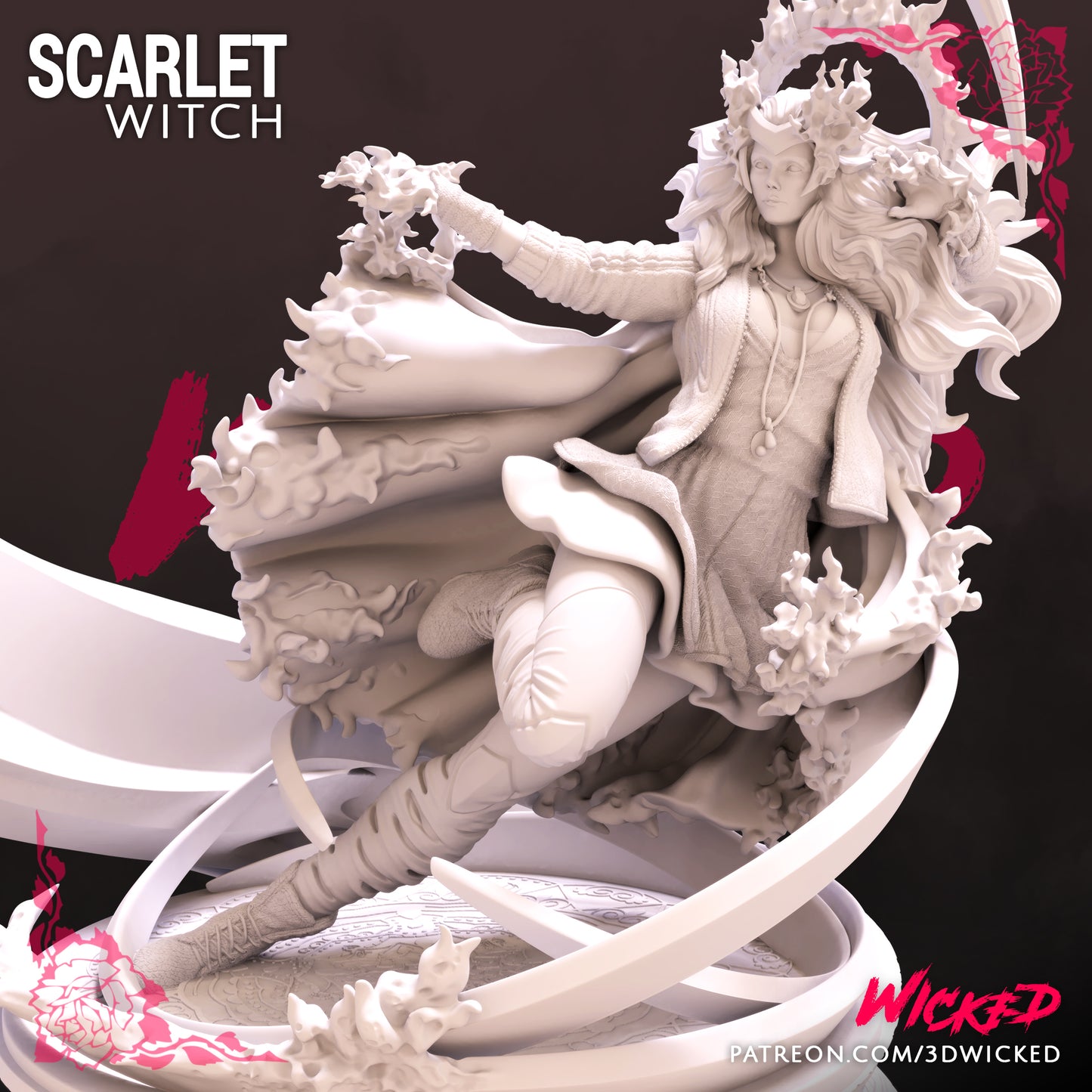 Scarlet Witch - Marvel Universe - The Avengers - MCP - by Wicked 3D- Tabletop RPG Miniature - Roleplaying 3D Printed Fantasy Mini