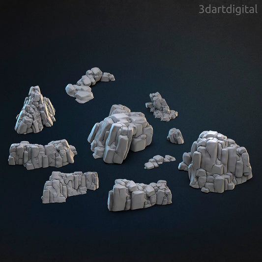 Scattered Rocks - Scatter Terrain - by 3dartDigital - Tabletop RPG Miniature - Roleplaying 3D Printed Fantasy Mini