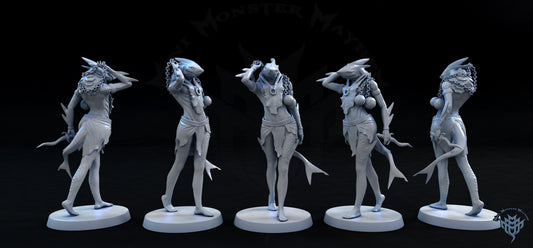 Shark Kin Warrior - Female - by Mini Monster Mayhem- Tabletop RPG Miniature - Roleplaying 3D Printed Fantasy Mini