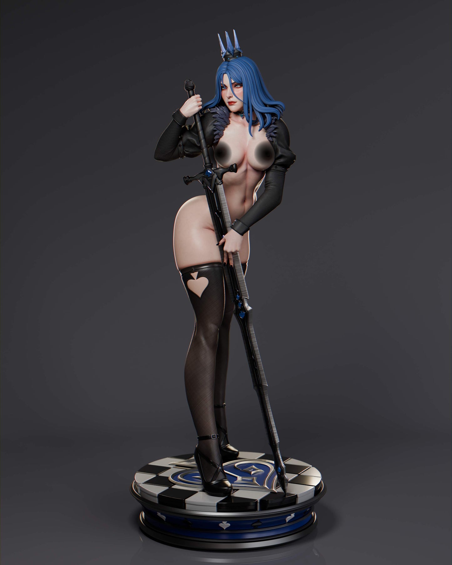 Queen of Spades NSFW Sculpture (75mm to 500mm) - Unassembled/Unpainted/3D Print