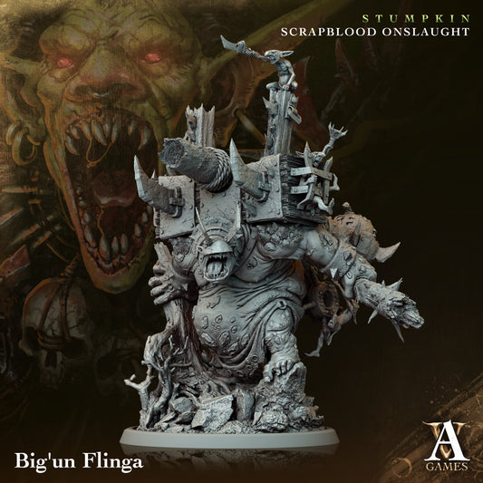 Big'Un Flinga - Stumpkin - Scrapblood Onslaught - Troll - Dungeons and Dragons - by Archvillain Games- Tabletop RPG Miniature - Roleplaying 3D Printed Fantasy Mini