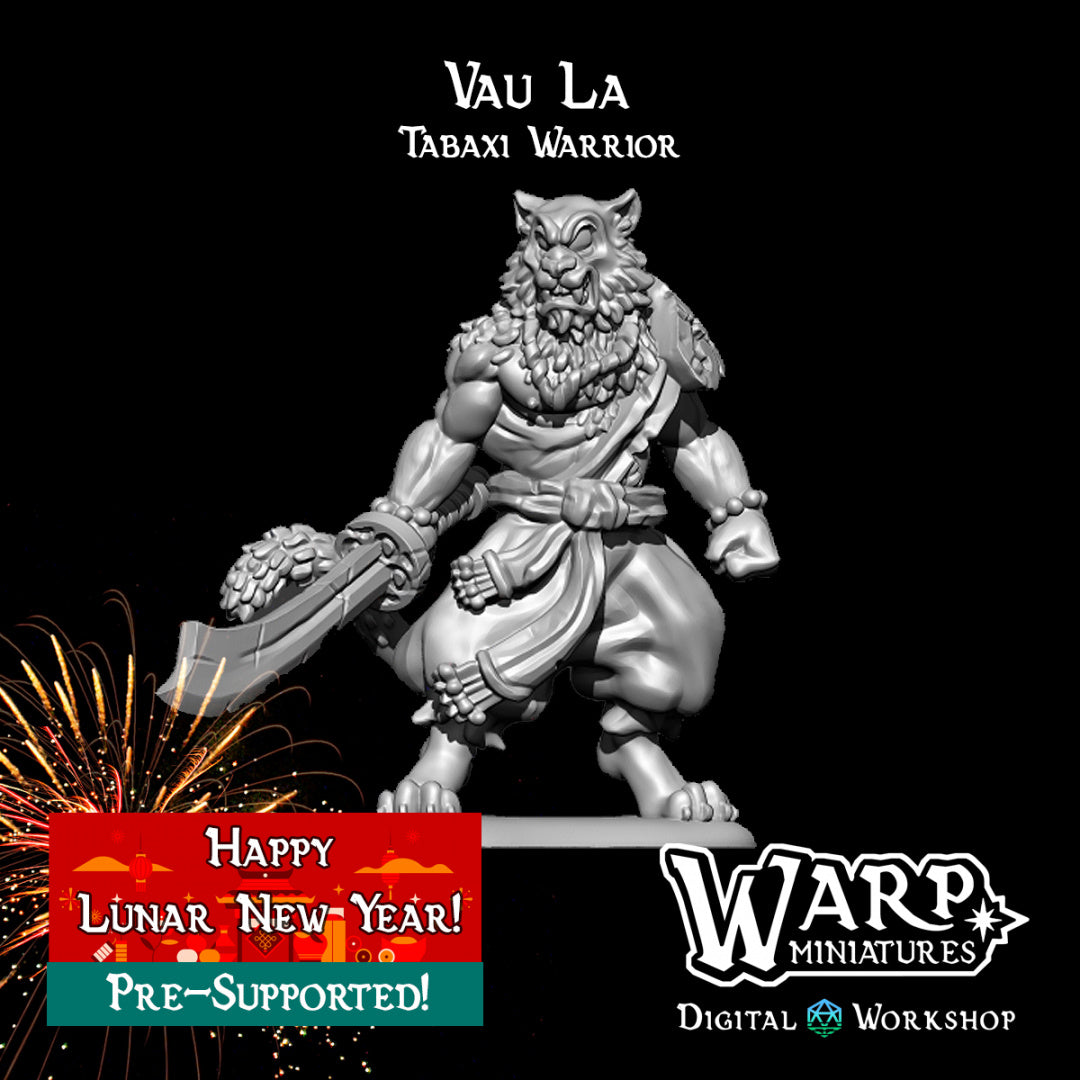 Tabaxi Warrior - Dungeons and Dragons - by Warp Minis- Tabletop RPG Miniature - Roleplaying 3D Printed Fantasy Mini