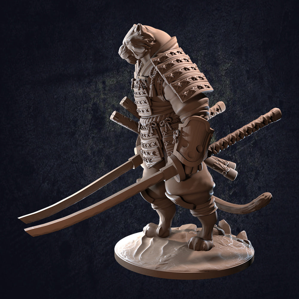 Tengashi Catfolk Samurai - Dungeons and Dragons - by Dragon Trappers Lodge - Tabletop RPG Miniature - Roleplaying 3D Printed Fantasy Mini