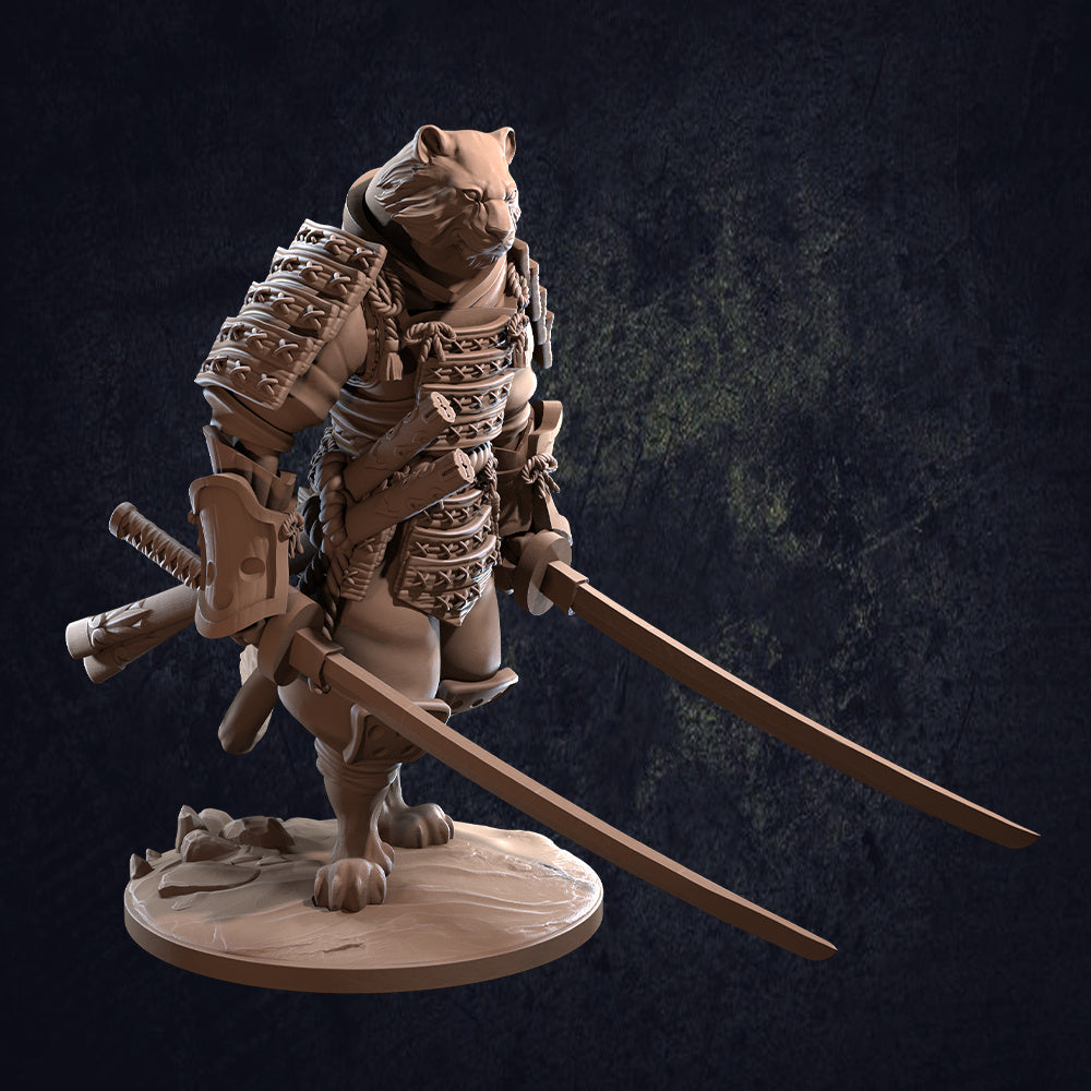 Tengashi Catfolk Samurai - Dungeons and Dragons - by Dragon Trappers Lodge - Tabletop RPG Miniature - Roleplaying 3D Printed Fantasy Mini