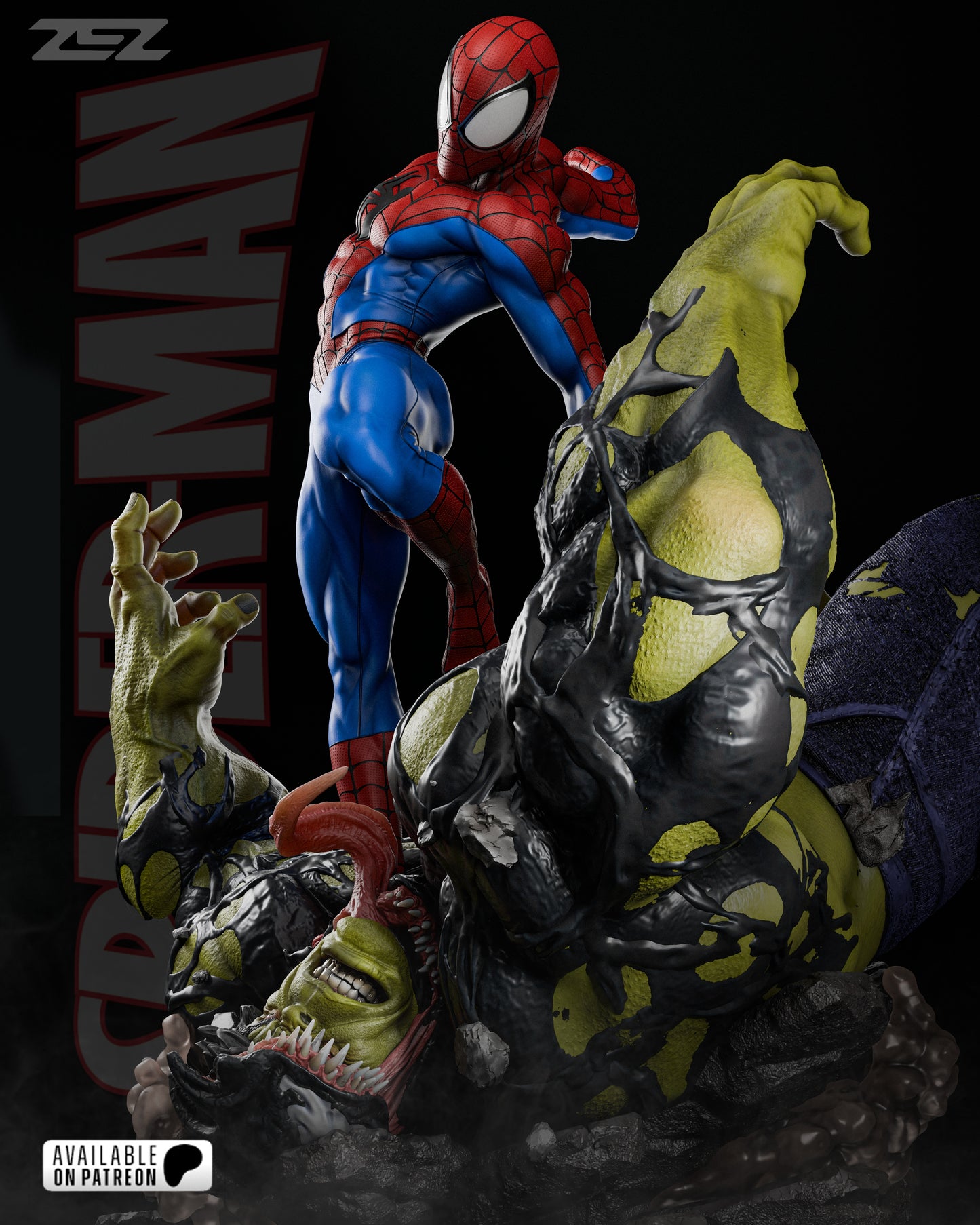 The Amazing Spider Man VS Hulk/Venom Diorama - by ZEZ Studios - Tabletop RPG Miniature - Roleplaying 3D Printed Fantasy Mini
