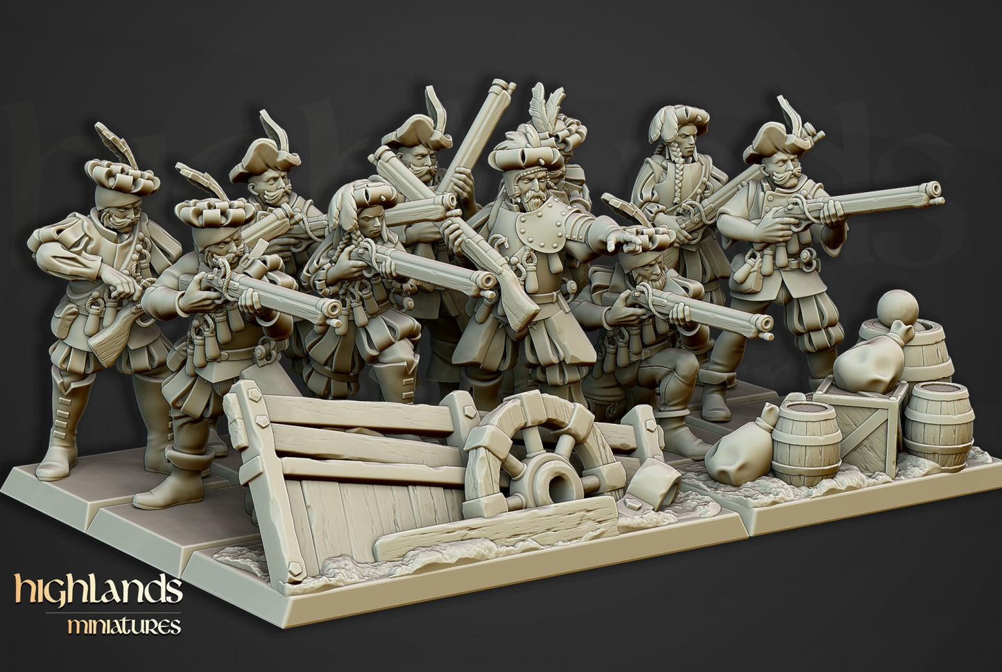 The Arquebusiers Unit - by Highland Miniatures- Tabletop RPG Miniature - Roleplaying 3D Printed Fantasy Mini