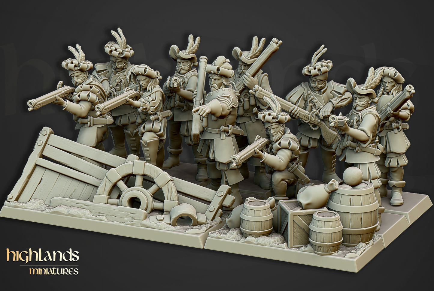 The Arquebusiers Unit - by Highland Miniatures- Tabletop RPG Miniature - Roleplaying 3D Printed Fantasy Mini