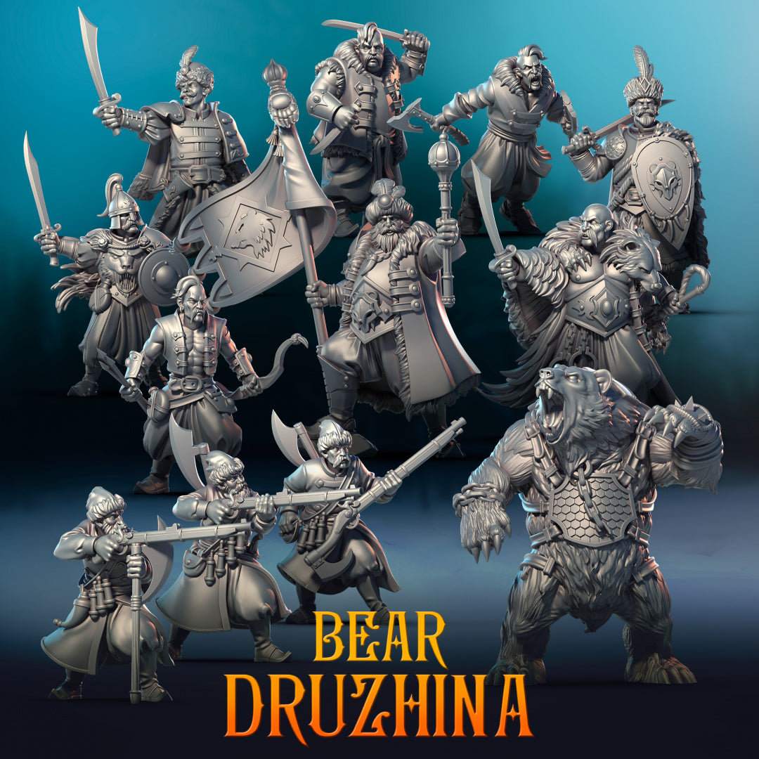 The Bear Druzhina Warband - Dungeons and Dragons - Mordheim - by Punga Miniatures - Tabletop RPG Miniature - Roleplaying 3D Printed Fantasy Mini
