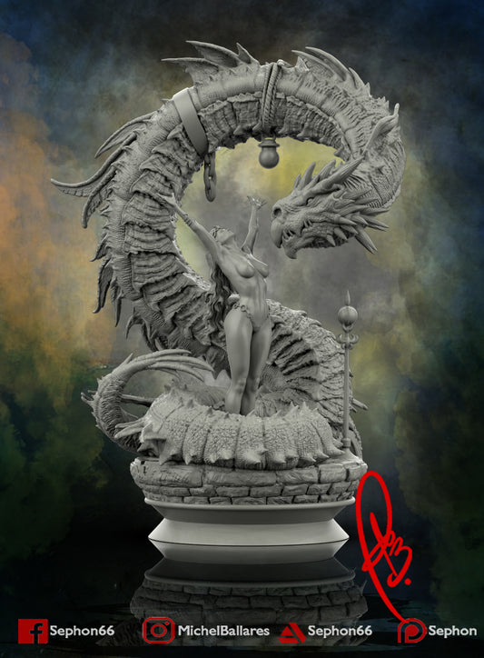 The Girl and the Dragon Diorama - by Creative Geek - Tabletop RPG Miniature - Roleplaying 3D Printed Fantasy Mini