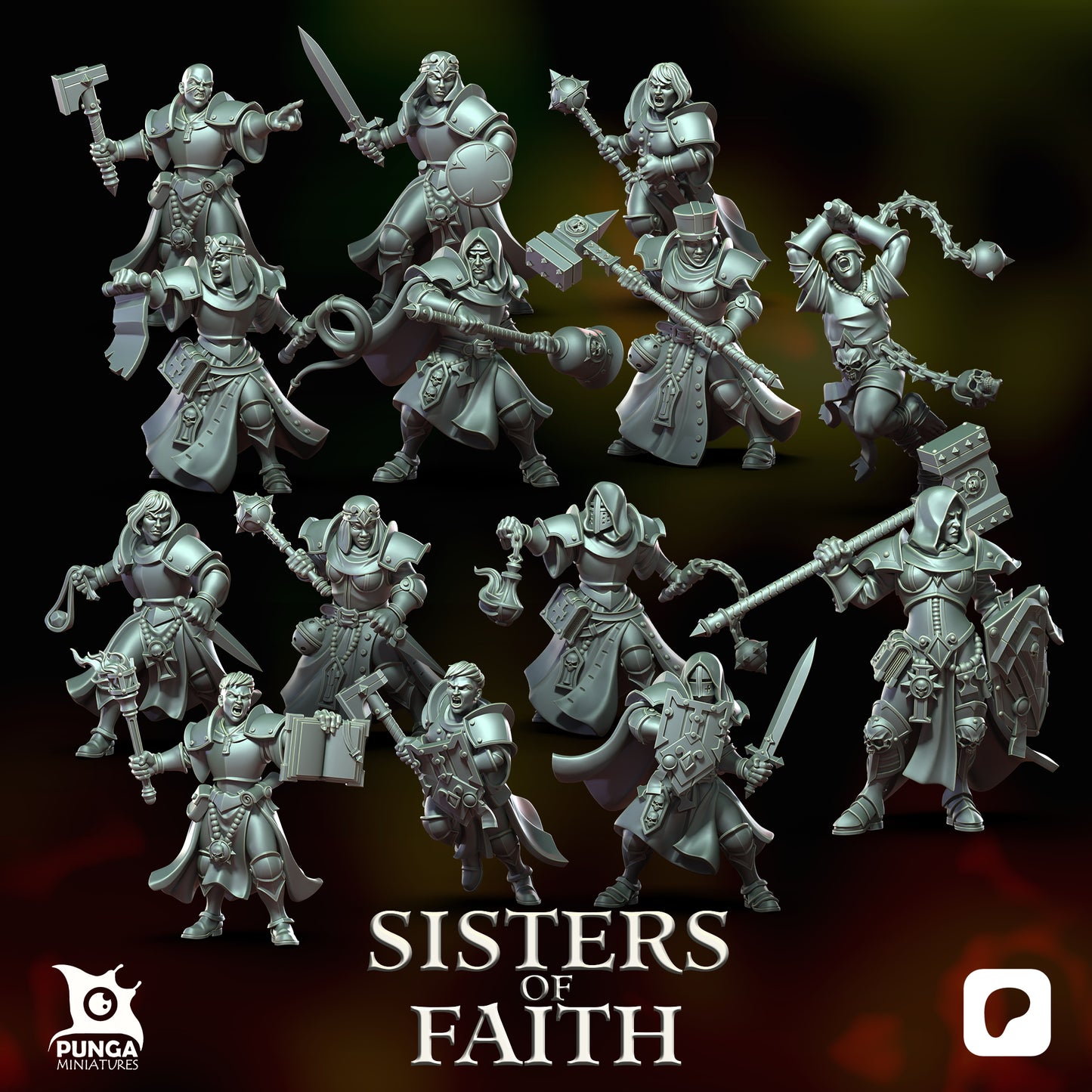 The Sisters of Faith Warband - Mordheim - by Mini Monster Mayhem- Tabletop RPG Miniature - Roleplaying 3D Printed Fantasy Mini